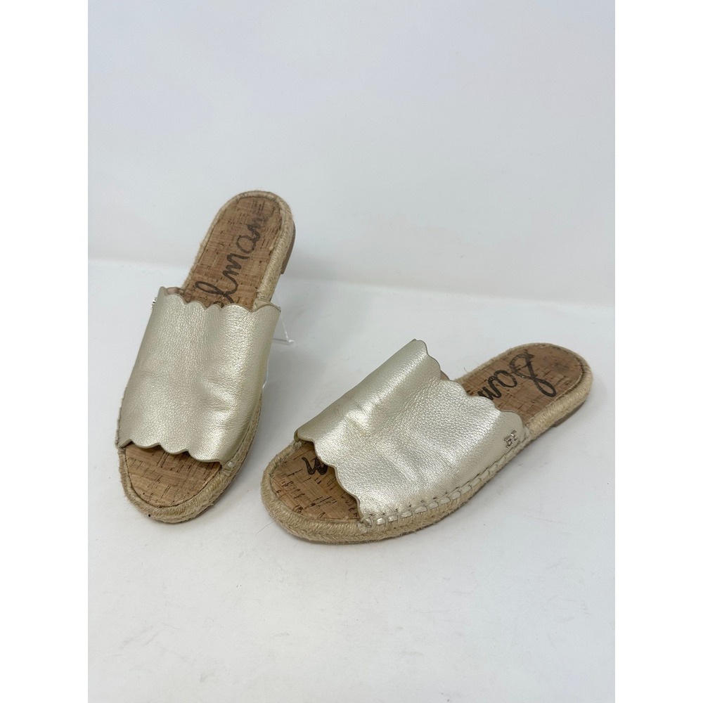 Sam Edelman Andy Scallop Edge Metallic Gold Espadrille Slide 7.5